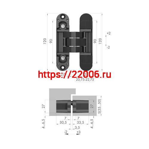 Петля Armadillo (Армадилло) скрытой установки U3D7000 SC (12060UN3D) мат. хром TECH фото 2
