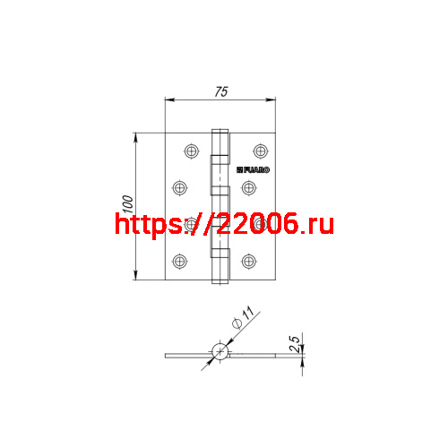 Петля Fuaro (Фуаро) универсальная IN4400U PB (4BB 100x75x2,5) латунь фото 2