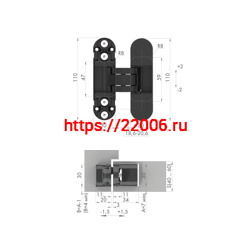 Петля Armadillo (Армадилло) скрытой установки U3D2000.TG BL черный фото 2