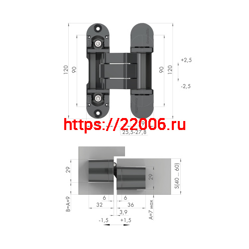 Петля Armadillo (Армадилло) скрытой установки U3D8000.VPG AB бронза TECH фото 2