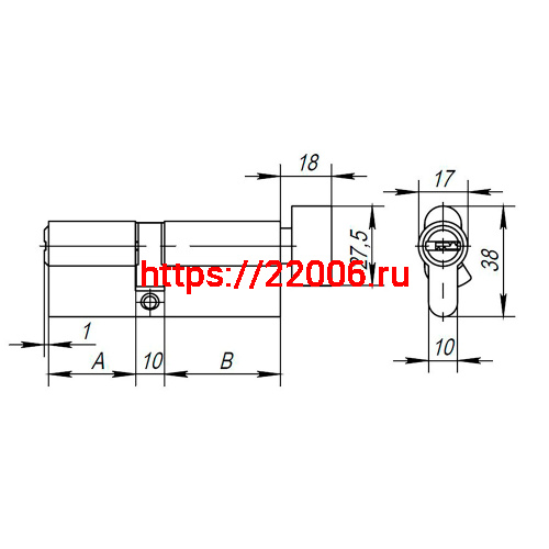Цилиндровый Ajax (Аякс) механизм (AX202/80) AX2002Knob80 (35+10+35) CP хром с вертушкой фото 3