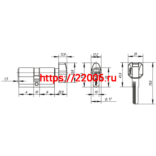 Цилиндровый Punto (Пунто) механизм MaxPro7002Knob100mm(40+10+50) SN никель 7key с вертушкой фото 3