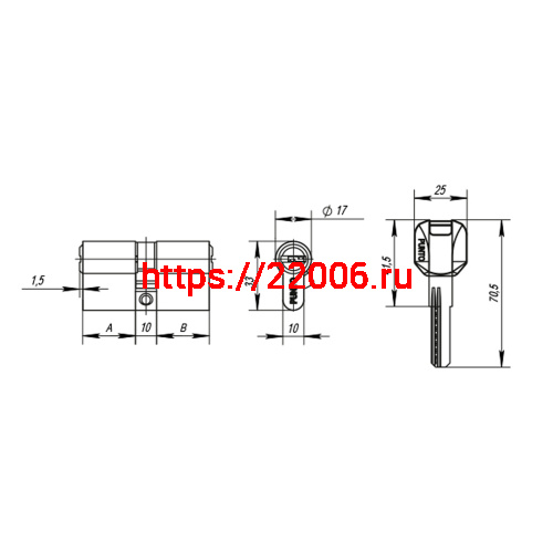 Цилиндровый Punto (Пунто) механизм MaxPro7000Key70mm(30+10+30) SSC сатин.хром 7key фото 3